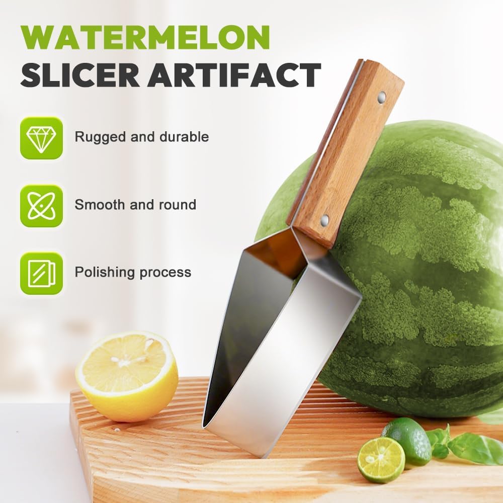 Triangle Watermelon Cutter, 2026 New Portable Stainless Steel Watermelon Slicer, Watermelon Cutter Slicer Tool with Wooden Handle, Melon Slicer, Fruit Cutter for Home, Kitchen, Camping, Picnic (3PCS)