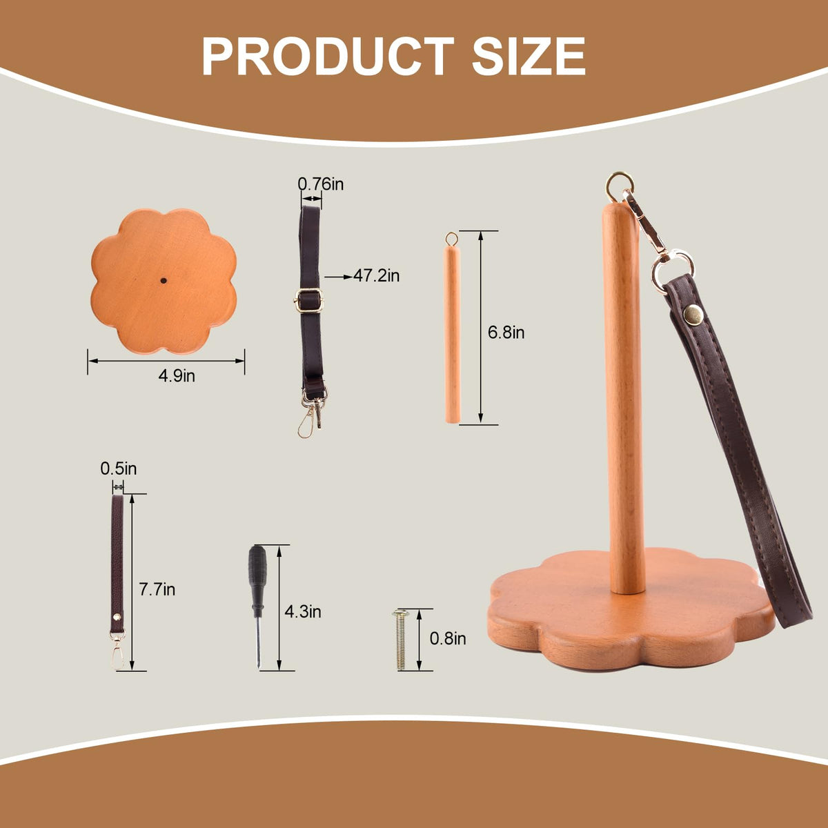 Portable Wrist Yarn Holder for Crocheting Wooden Yarn Ball Holder with Wristband and Shoulder Strap Yarn Minder Spinner Knitting Supplies Crochet Gift for Knitting Lovers (Brown)