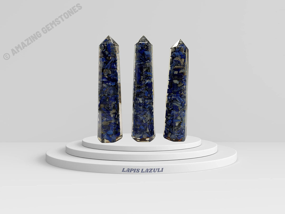 Amazing Gemstone Lapis Lazuli Crystal Orgone Towers ~ Natural Healing Crystal Point Obelisk for Reiki Healing and Crystal Grid (4.5 to 5 Inch, Pack of 1)