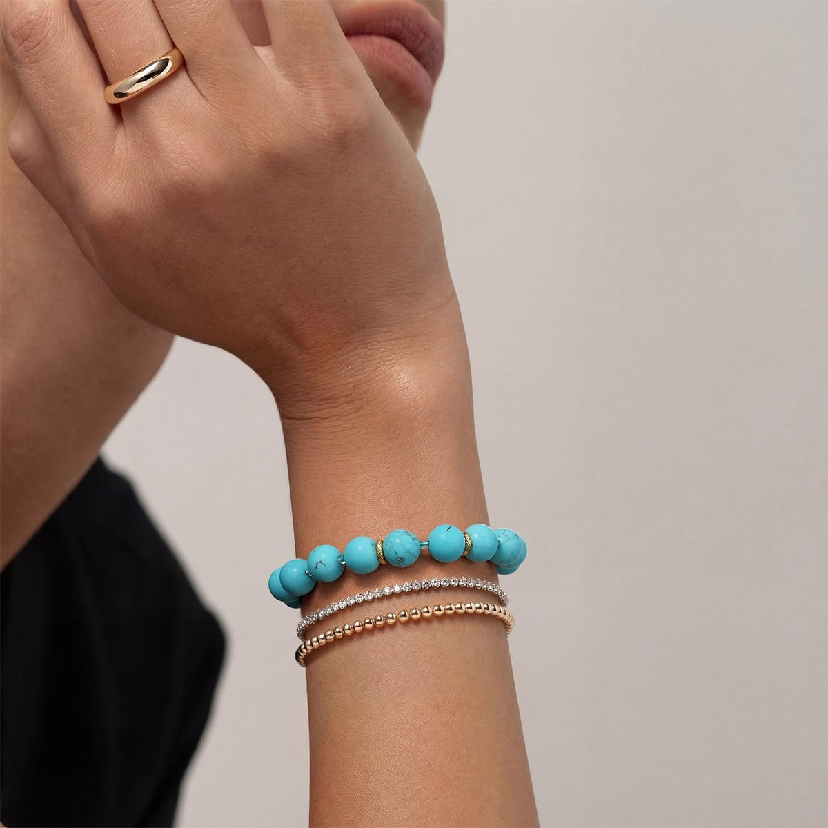 KissYan Beaded Bracelets for Women, Colorful Natural Stone Boho Bead Bracelet for Beach, Handmade Gemstone Summer Jewelry Gifts (Turquoise)