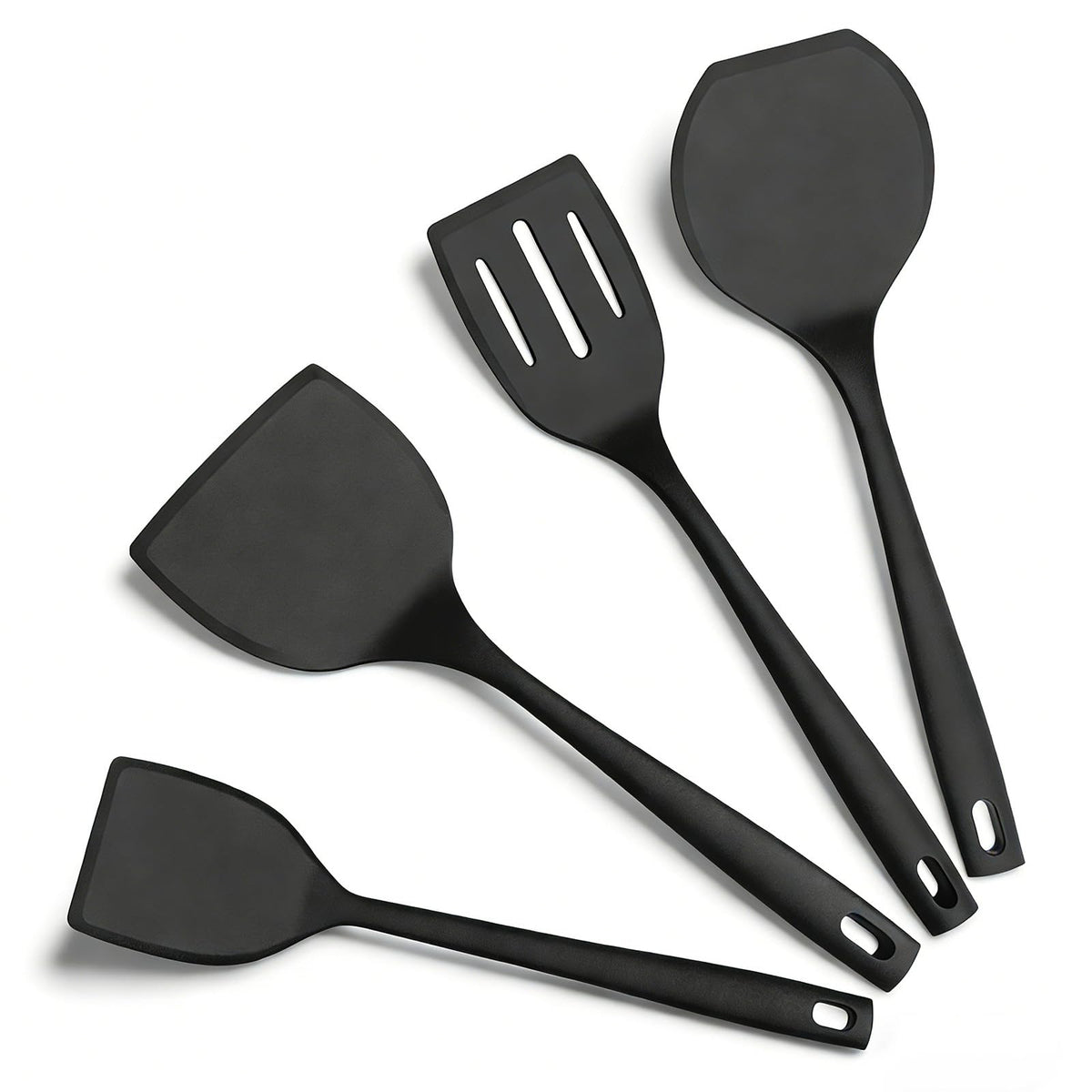 KoudHug Silicone Spatula Turner Set, 600°F High Heat Resistant Spatulas for Cooking, BPA Free, Large Flexible Kitchen Utensils Flipping Eggs, Pancakes, Fish, Burgers, Dishwasher Safe (4 Pack, Black)