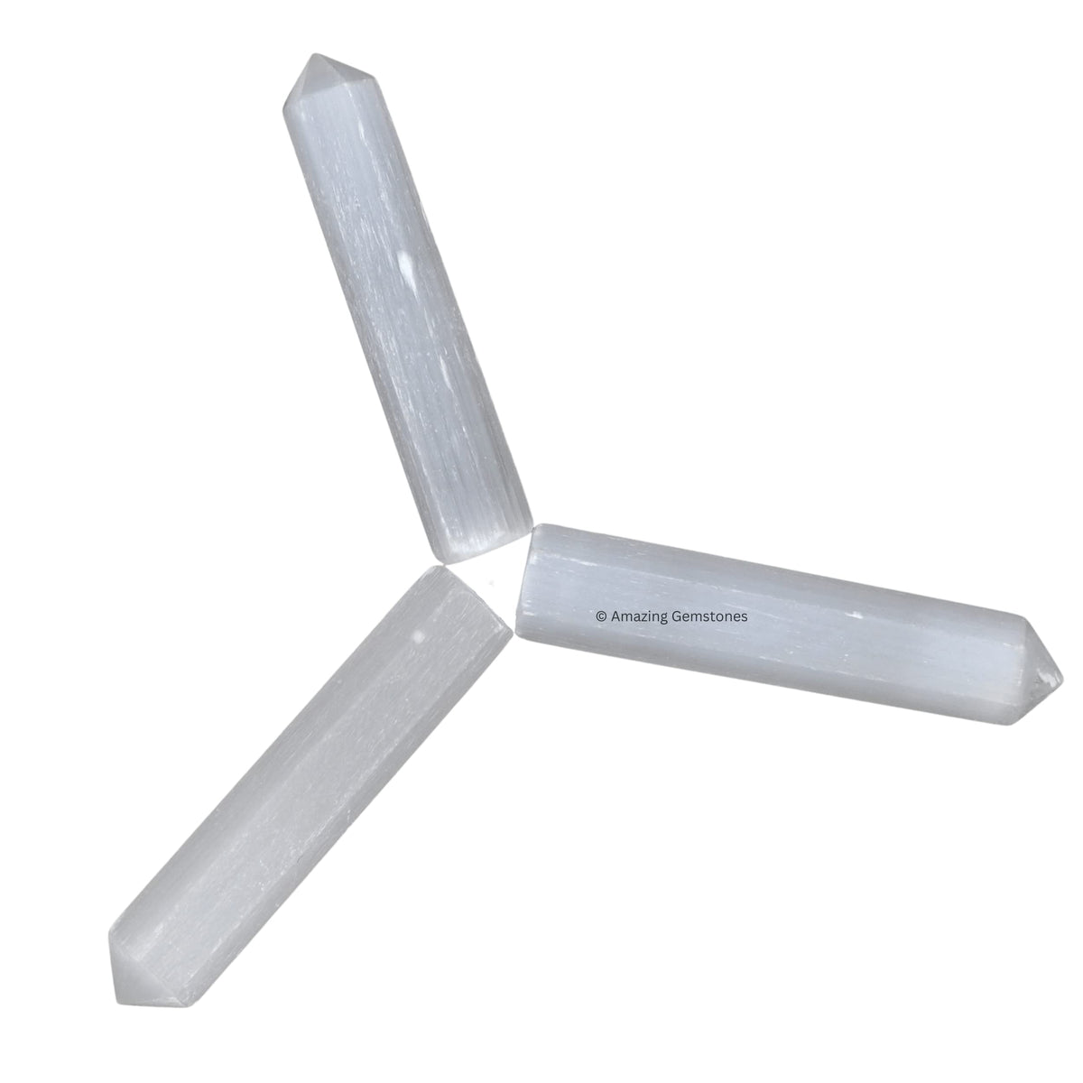 Amazing Gemstone Selenite Crystal Points Bulk Healing Crystals - Pack of 3 Single Terminated Healing Wand Point Bulk Crystals for Crafts, Crystal Grid, DIY Work - Premium Crystals for Beginners Gifts