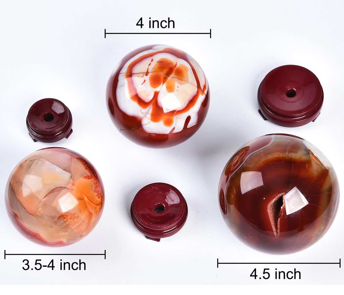 JIC Gem Large Red Agate Crystal Ball 4 inch(100mm) Round Healing Crystals Decorative Sphere with Wooden Stand Meditation Witchcraft Home Decor