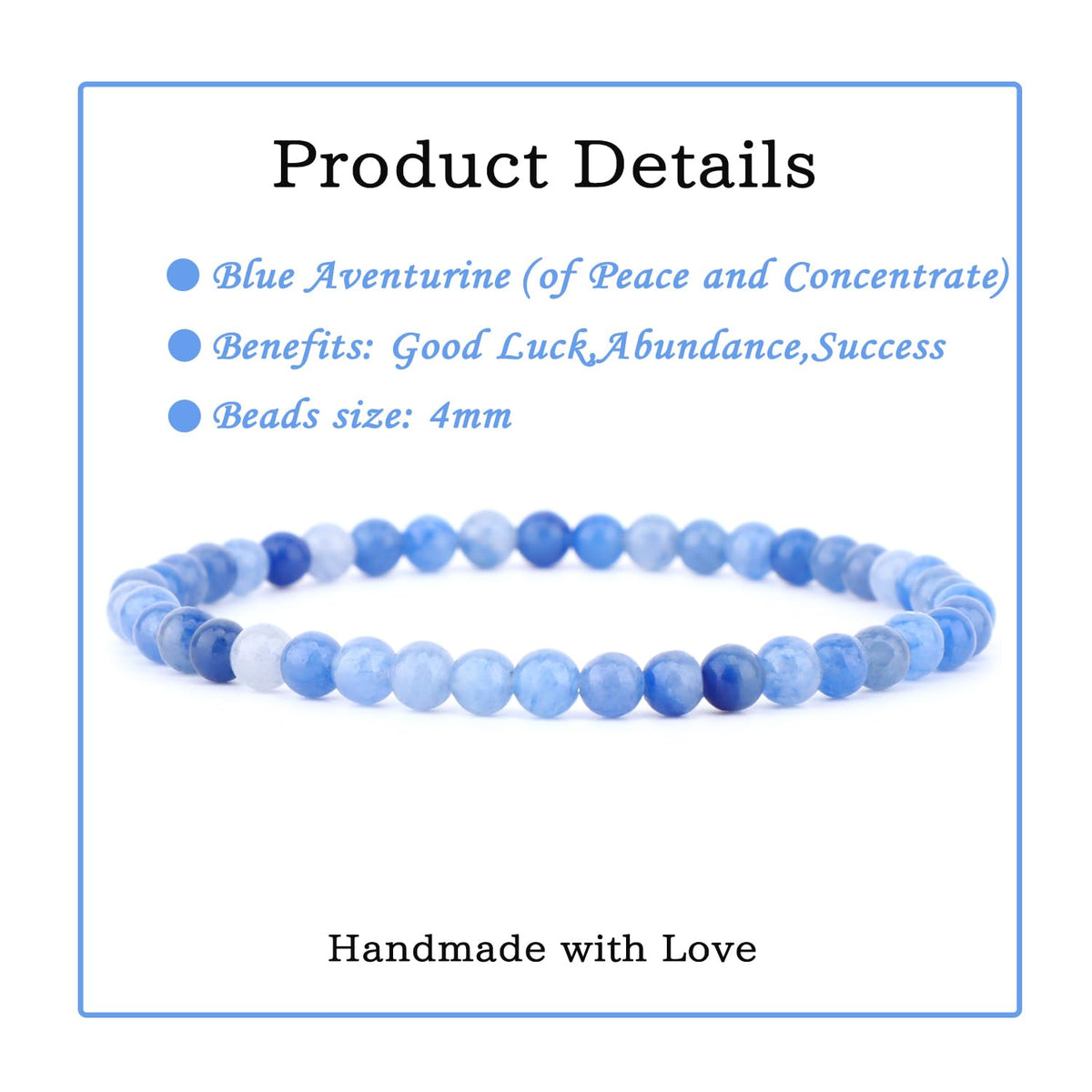 Bymitel 4mm Blue Aventurine - Handmade Reiki Gemstone Stretch Bracelet, Natural Beauty & Spiritual Essence, Crystal Healing for Unisex Adults