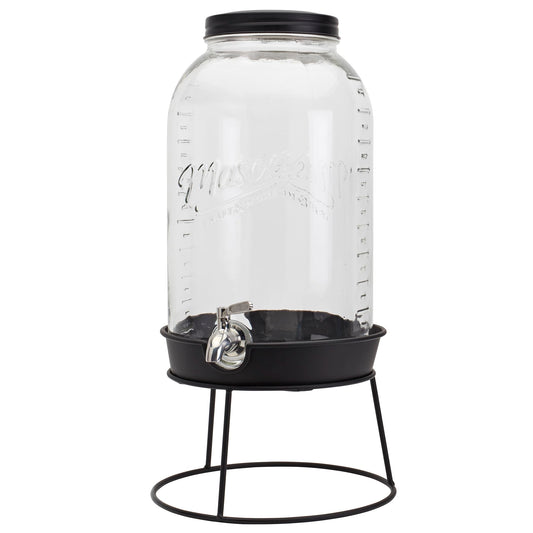 Mason Craft & More 3 Gallon Glass Beverage Drink Dispenser with Leakproof Spigot and Metal Stand