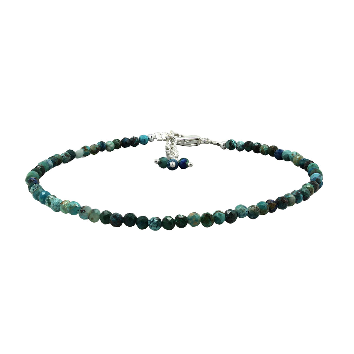 Gempires Chrysocolla Bracelet for Women | Handmade Chrysocolla Beaded Bracelet 2.5 mm | Natural Gemstone Dainty Stacking Bracelet | Adjustable Silver Plated Minimalist Jewelry | Gift for Her