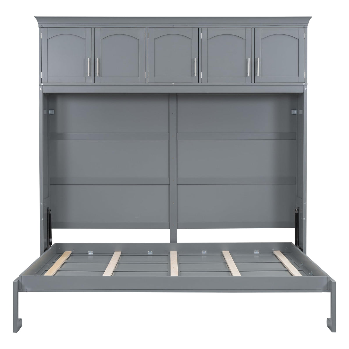 Favfurish Full Size Murphy Bed Wall Bed with Top Cabinets,Hidden Platform Bed Chest W/Wood Slats Support,Space-Saving,Easy Assembly,for Bedroom,Guest Room,Home,Office,Gray