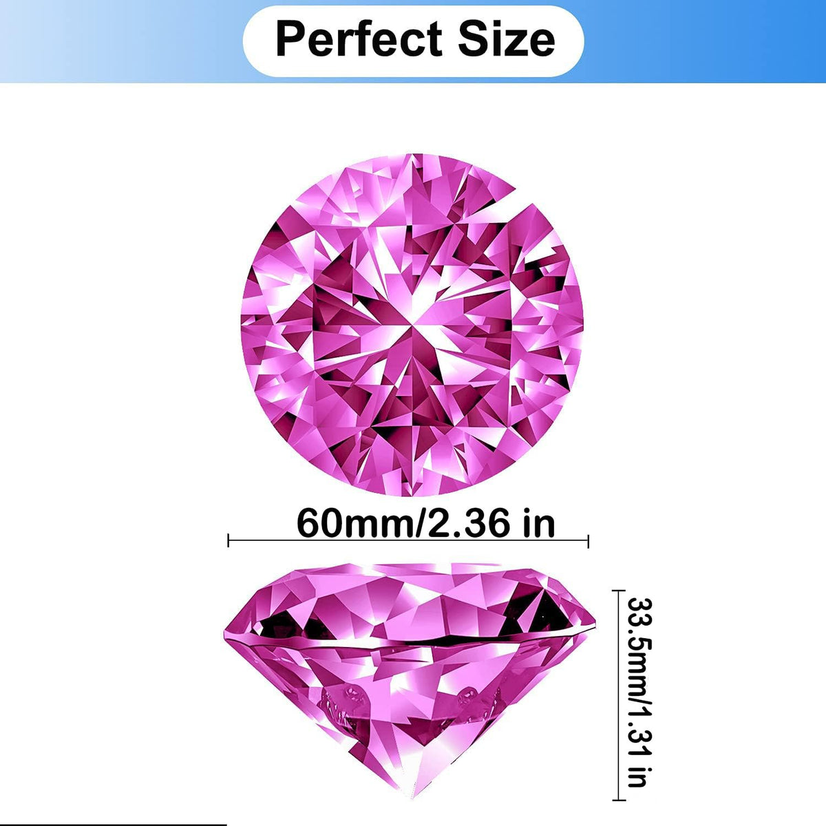 Hiziwimi 60mm Large Crystal Diamond Paperweight with Stand Jewels Wedding Decorations Centerpieces Home Decor (2.36 in, Pink)