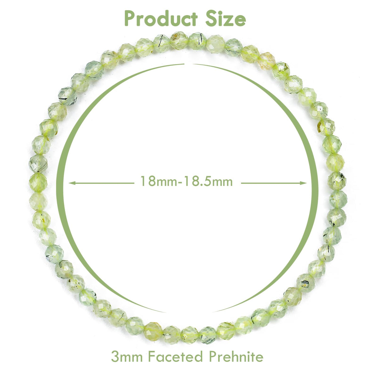 BONNY BOXX Natural Genuine Gemstone Faceted Round Beads Bracelets, 3mm Adjustable Stretchy Tiny Faceted Prehnite Bracelet, Healing Crystal Reiki Chakra Dainty Jewelry Fashion Gifts