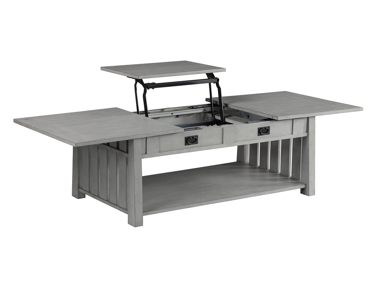 HOMES: Inside + Out Clairemont Farmhouse Rectangle Lift-Top Solid Wood 46 in. Coffee Table with 2-Drawer and 1-Shelf for Living Room, Bedroom, Reception Room, Gray