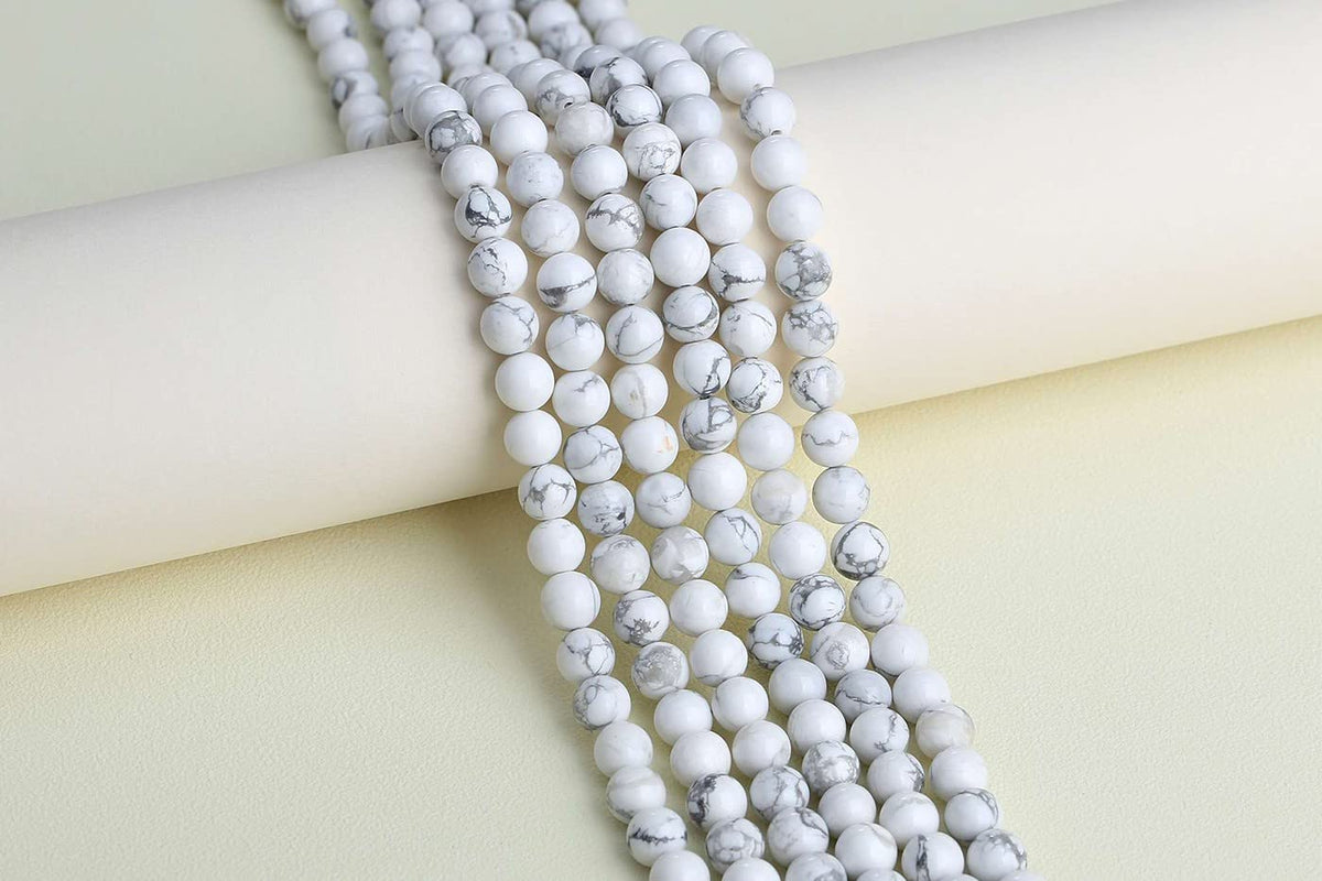 LAIDANLA White Howlite 8mm Natural Stone Beads Round Loose Gemstone Stone Beads for DIY Bracelet Necklace Earrings Jewelry Making Polishing Genuine Real Beading 96PCS 2 Strand 32"