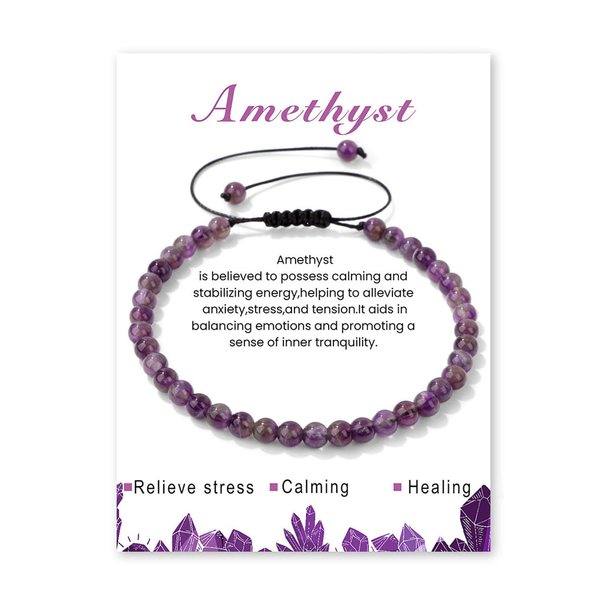 Lit Wall Amethyst Bracelet for Women 4mm Adjustable Amethyst Crystal Bracelet Purple Beaded Bracelet Healing Bracelets Spiritual Natural Stone Bracelets Crystal Jewelry for Women