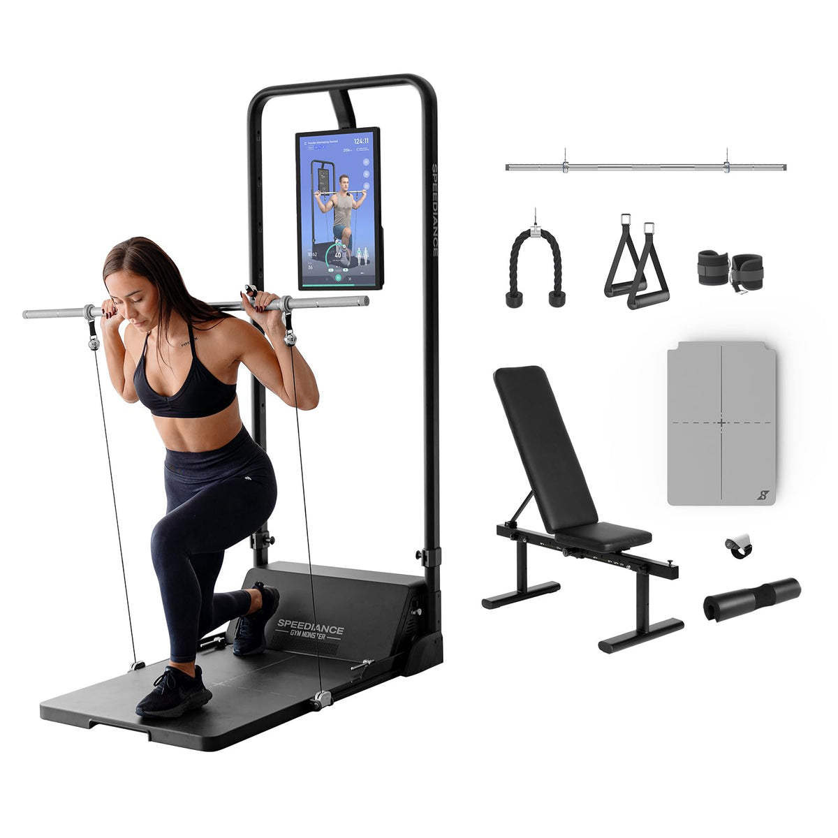 Speediance Gym Monster Works Plus & Smart PowerGrip & Adjustable Barbell Hooks & Extender Belt Attachments & Gym Accessories Organizer Bundle