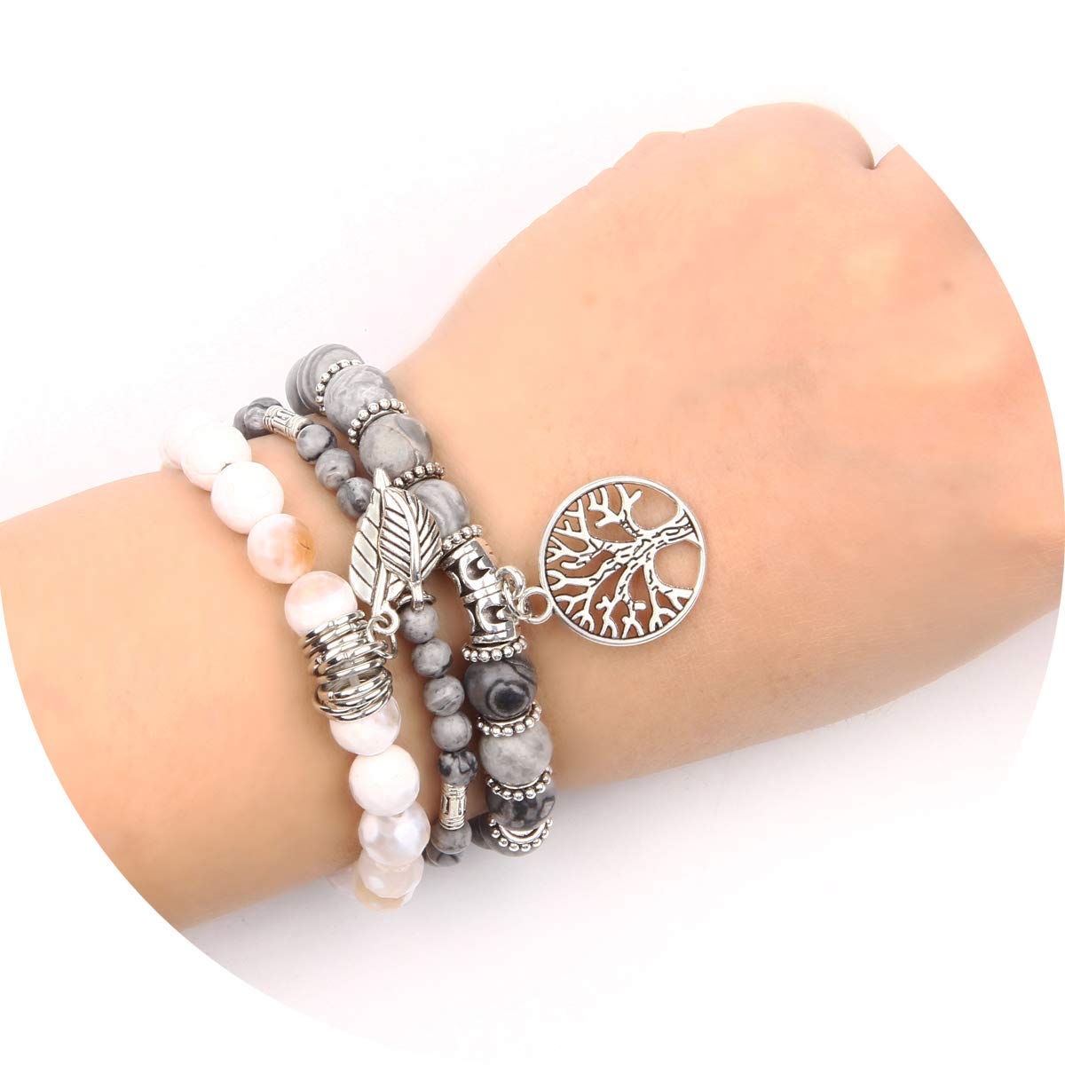 Jardme Healing Crystal Bracelets for Women, 8mm Beaded Natural Stone Stretch Chakra Bracelets Tree of Life Bracelet Jewelry Gifts for Women