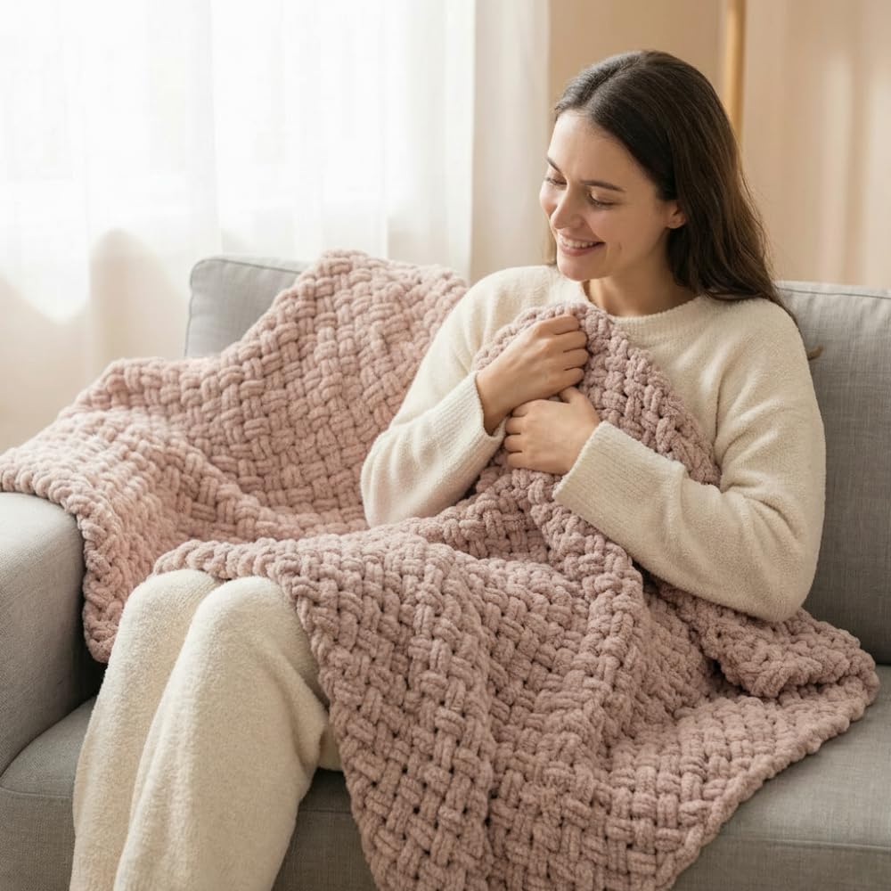 Anpyxun 20-48 Inch Adjustable Chunky Blanket Loom, Multi-Size Beginner-Friendly Wooden Knitting Kit for Blankets, Snag-Free Frame for Large DIY Yarn Projects
