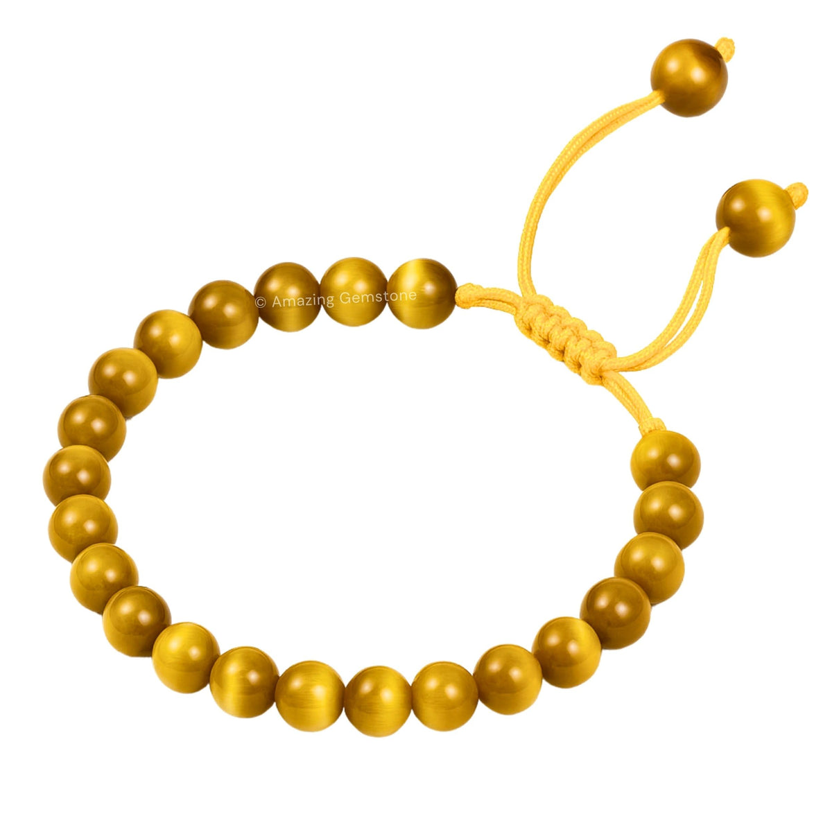 Amazing Gemstone Yellow Cat's Eye Bracelet for Women Men's Gifts - Protection Healing Crystal Bracelet - 8mm Gemstone Beaded Adjustable Bracelet