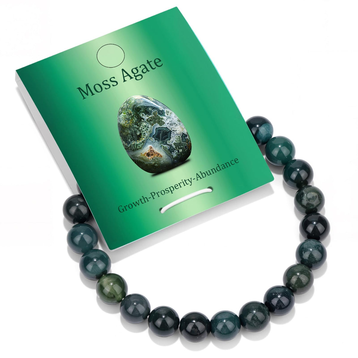 Vinswet Healing Crystal Bracelets for Women Men 8mm Moss Agate Natural Stone Beaded Stretch Bracelet Handmade Gemstone Reiki Spiritual Jewelry Gifts