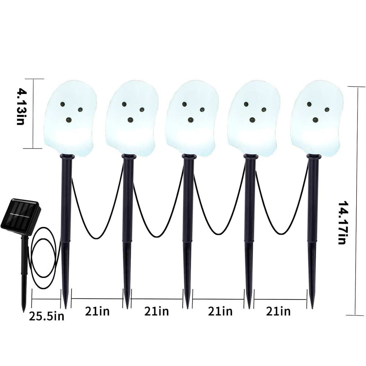 Halloween Solar Lights for Outdoor Decorations, 5 Pack Ghost Pathway Lights, Solar Ghost Lights for Garden, Yard, Party Halloween Decor（Dull）