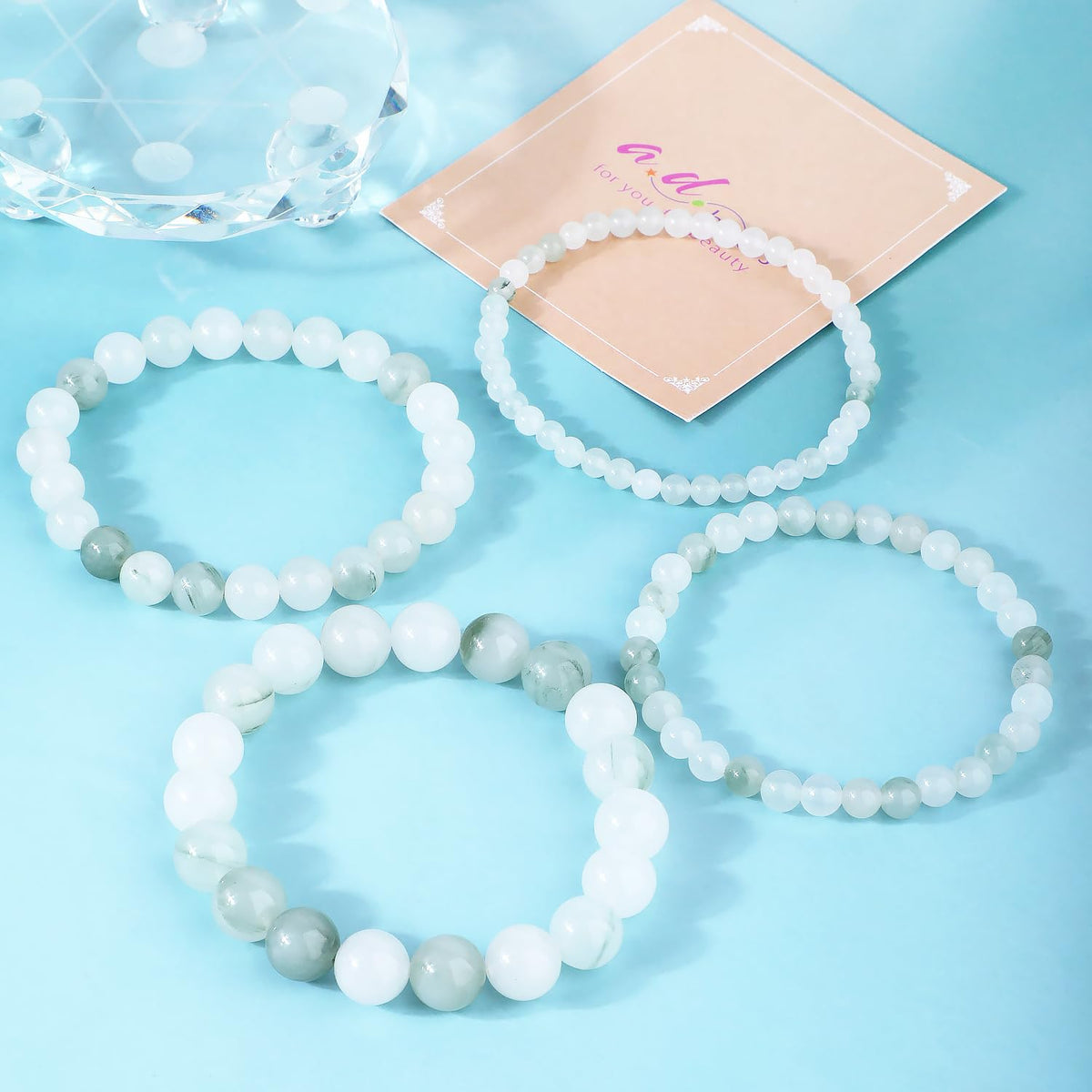 AD Beads 10mm Handmade Tianshan Jade Elastic Bracelet – Natural Gemstone for Purity and Tranquility – Meditation, Yoga, Healing and Energy Gift for Men Women