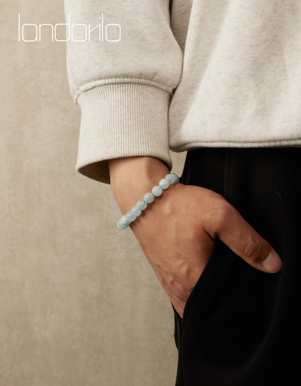 Landorilo Beaded Bracelet for Men Women, 8mm Natural Stone Aquamarine Healing Crystal Stretch Bracelets, Ideal Christmas Birthday Jewelry Gifts with Energy Card，Replacement Beads Included