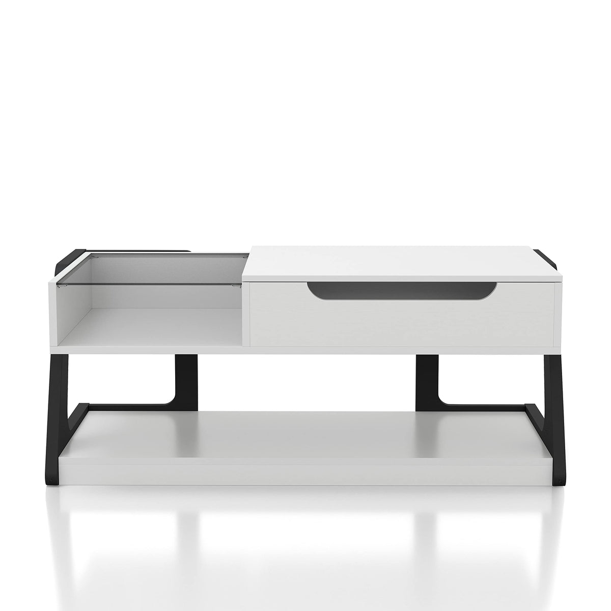 Furniture of America Golden Modern Rectangle Lift-Top Storage Wood 50 in. Coffee Table with 1 Shelf for Living Room, Bedroom, Reception Room, White