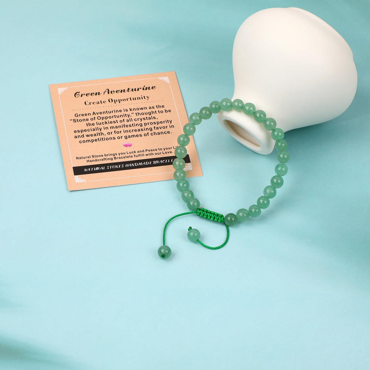 AD Beads 6mm Green Aventurine Bracelet - Stone of Create Opportunity - Handmade Natural Stone Crystal Bracelet with Adjustable Macrame String - Yoga Healing Power Energy Gifts for Men and Women