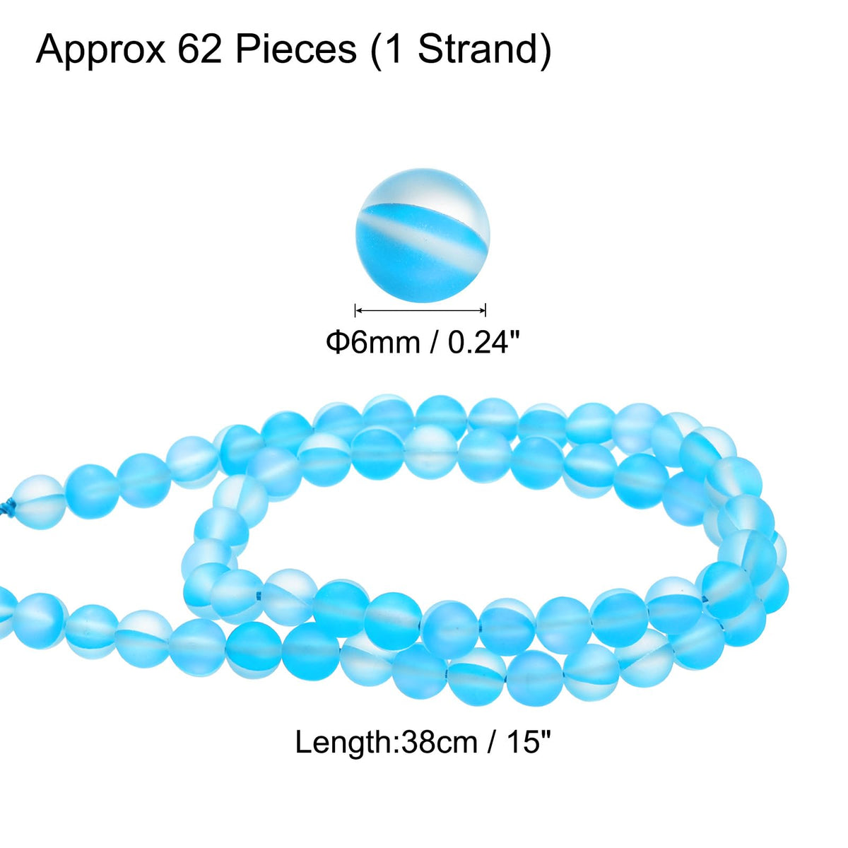 uxcell Matte Crystal Glass Beads 6mm Synthetic Frosted Shining Semi-Precious Round Loose Beads Synthetic Moonstone for Jewelry Making DIY Bracelet, Light Blue