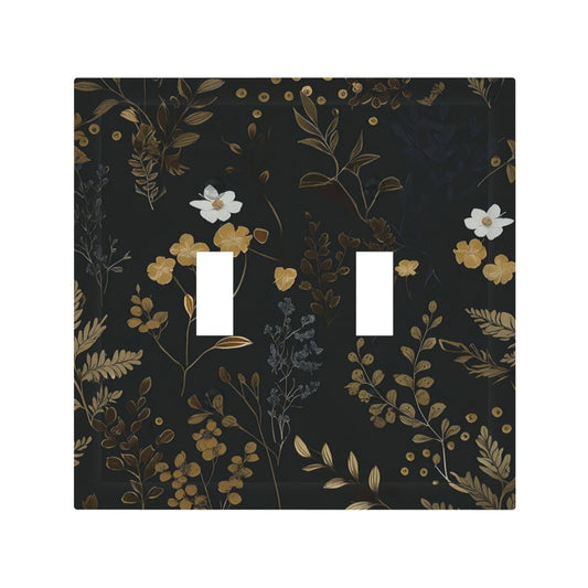 Nadoabtm Decorative Switch Plates Vintage Flowers Black Gold Plant Leaves Wall Plate 2 Gang Double Toggle Outlet Light Switch Cover Wall Plate Electrical Faceplate for Bedroom Bathroom Decor