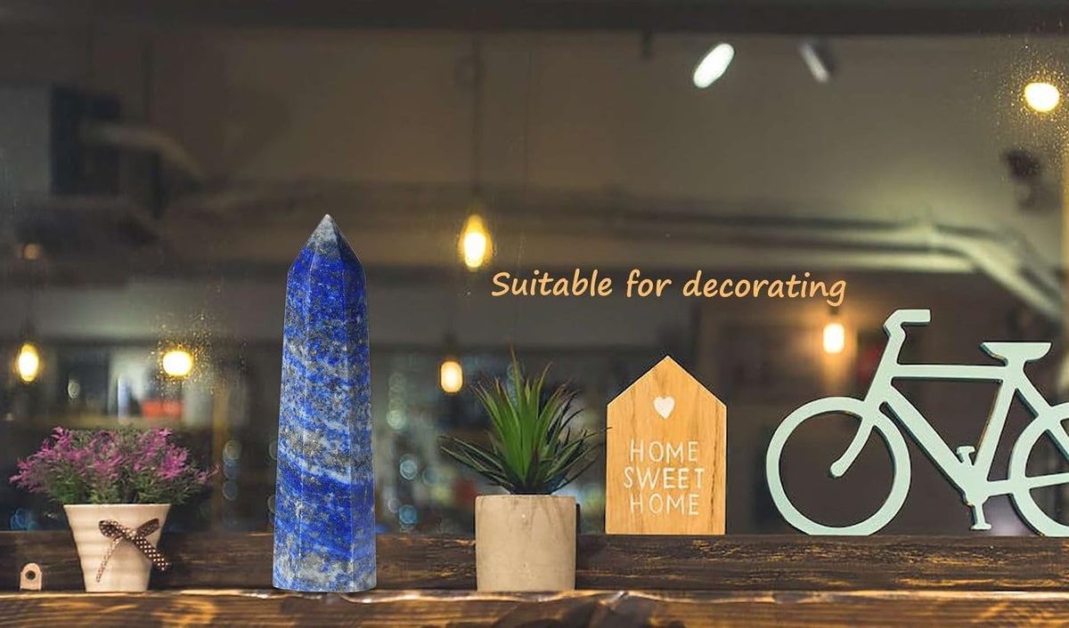 LAIDANLA Lapis Lazuli Healing Crystals Wands 3.5-4" Polishing Natural Reiki Energy Wand Stone Hexagonal Point Obelisk Large Crystal Gemstones for Meditation Therapy Crystal Grid Gifts Decoration 1Pcs