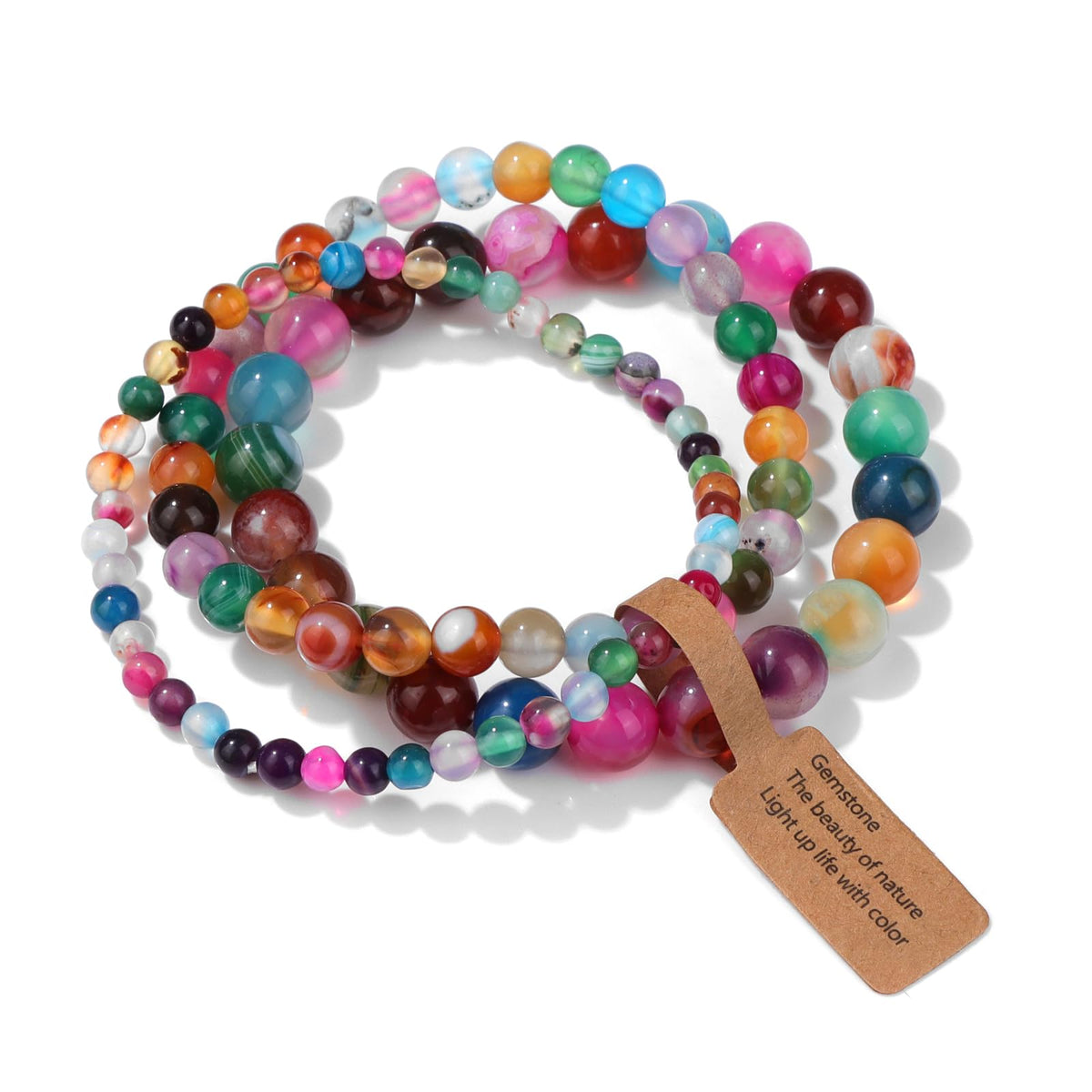 Risyfjew 3 PCS Healing Crystal Bracelets for Women 8mm Natural Stone Beaded Stretch Bracelet Amethyst Jewelry Gifts