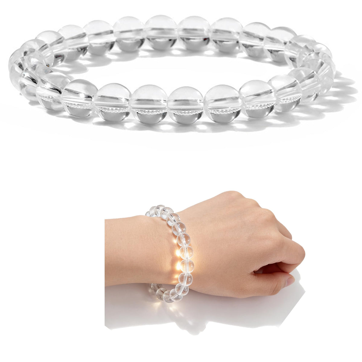 Cryhand Female 8mm Crystal Beaded Bracelets For Women Clear Quartz Bracelet for Men Handmade Lucky Money Stretchy Crystal Bracelets Best Gifts