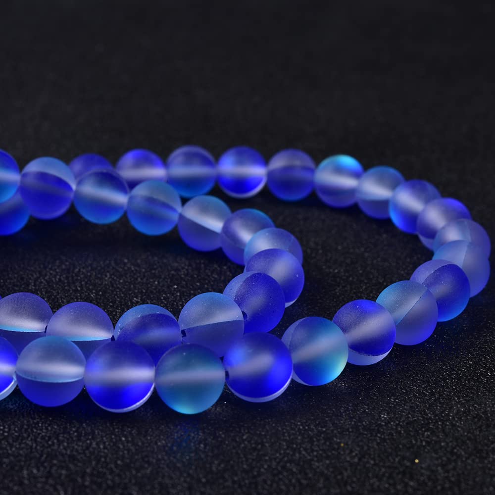 Asingeloo 60PCS 6mm Natural Blue Mystic Aura Quartz Gemstone Frosted Matte Titanium Round Loose Spacer Beads 15 inch Full Strand Crystal Healing Power Quartz