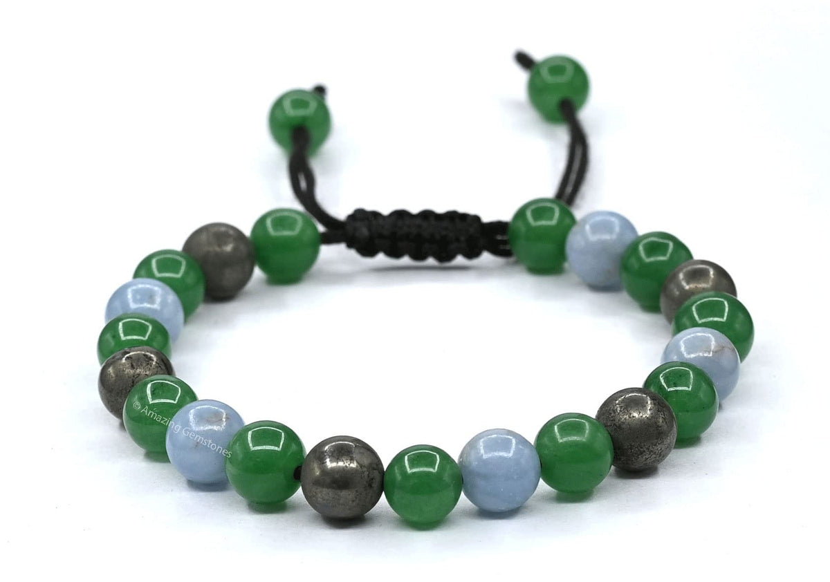 Amazing Gemstone Motivational Bracelet for Women Men Manifestation - Pyrite Angelite Green Aventurine Bracelet for Healing Calming Anxiety Stress Relief Gifts Pulseras Para Hombres Mujer (Adjustable)