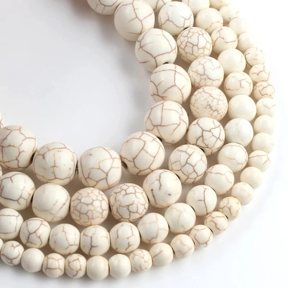 6mm 65pcs Beads Howlite Turquoises Natural Stone Jewelry Vintage Findings Necklace Lariat Earrings Crystal Dangle Component Bracelet DIY Making (6mm, Beige Round)
