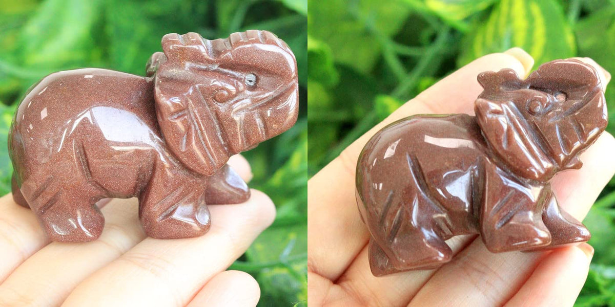 2" Strawberry Quartz Elephant Decor Cute Polished Natural Stone Hand Carved Pink Healing Crystal Sculpture Statue Figurines Gemstone Hippie Home Room Office Desk Decoration Gifts for Women Men