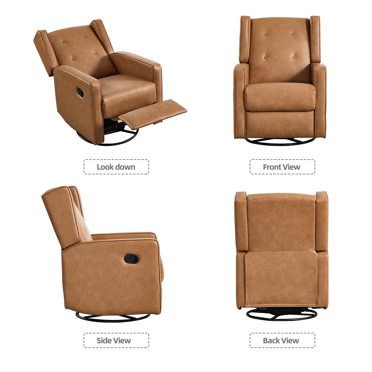 CANMOV Swivel Rocker Recliner Chair, Nursery Glider Chair, Nursery Rocking Chairs, Manual Reclining Chair, Brown