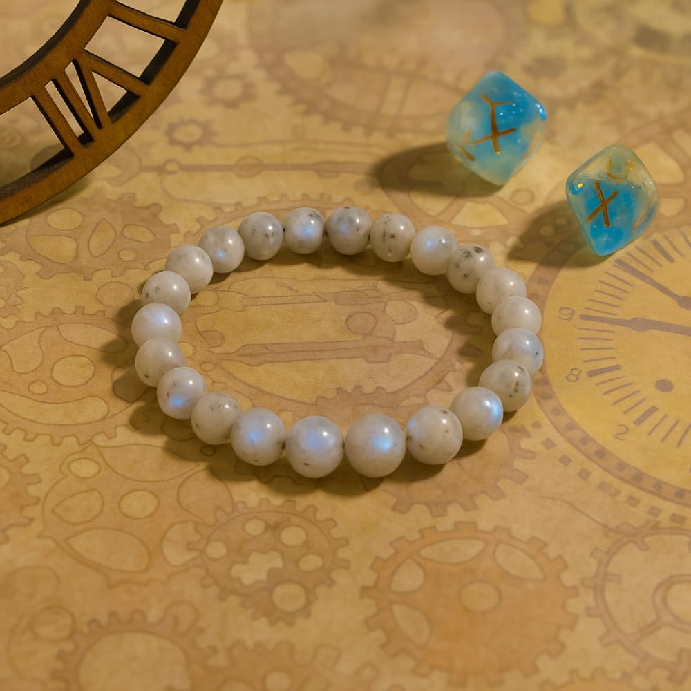 ANAYA AGATE Natural Moonstone Gemstone Bead Bracelet – Healing Crystal Bracelet for Women, Men, Teens – 8mm Round Beaded – Unisex Stretchy Gemstone Bracelet – Emotion, Relationship, Love, Christmas Gift Box