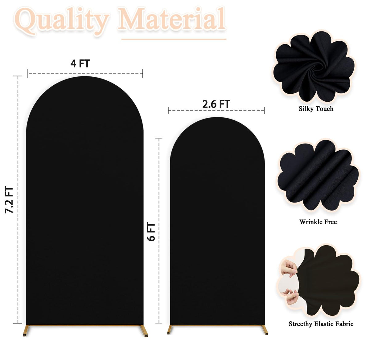 PATYDEST Black Wedding Arch Cover Set of 2 Arch Cover Backdrop Fabric 7.2ft 6ft Spandex Fit Backdrop Cover for Arch Stand Arches Frame Wall Cover for Birthday Baby Halloween Party Arch Stand Cover