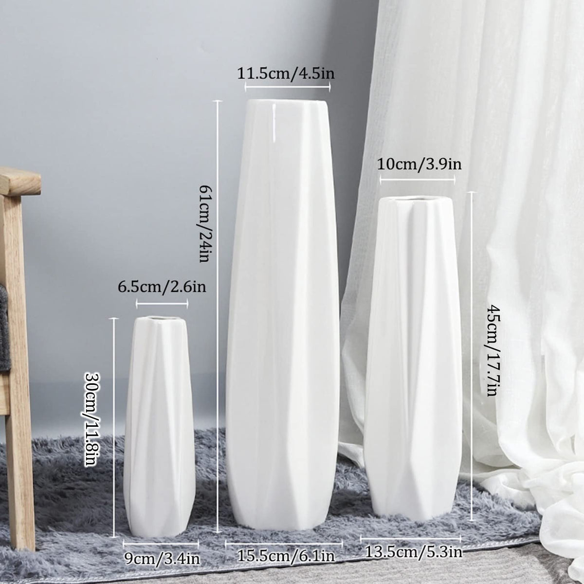 UHRLGHS Floor vase Ceramic Vase,Decorative Large,Floor, Large Floor Vase,White Ceramic Vase,Handcrafted,Sophisticated Vessel for Decorative Branches and Dried Flowers(White 45cm)
