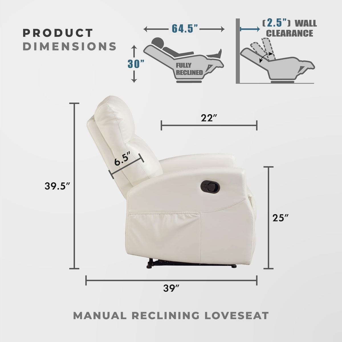 Lexicon Manual Reclining Loveseat, Faux Leather Loveseat Recliner, Wall Hugger, Magazine Pocket, Manual Dual Recliners for Living Room/Theater Seating/Apartment, Easy Assembly, Beige