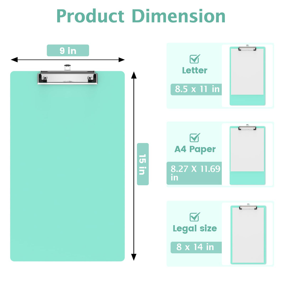 Macroclo Legal Size Clipboard, Teal Plastic 8.5 x 14 Clip Board for Lawers, Heavy Duty Butterfly Clip, 9 x 15 in, Office & School Supply(Pack of 10)