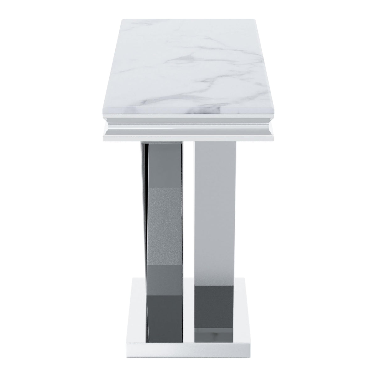 Furniture of America Namai 25mm Faux Marble Top Rectangle Sofa Table with Metal Construction and V-Style Pedestal, Home Décor for Living Room, Entryway, Hallway, Office, Corridor, Chrome
