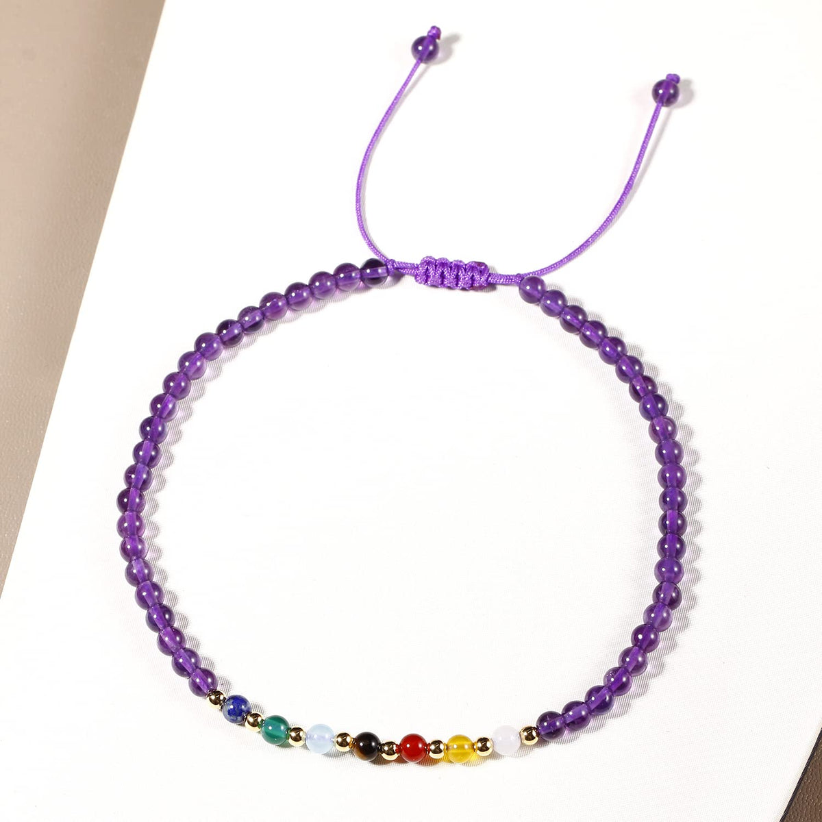 Jewever 7 Chakra Ankle Bracelets for Women Beach Foot Healing Crystals Lava Rock Essential Oils Diffuser Worry Stone Energy Balancing Meditation Yoga gifts (Amethyst)