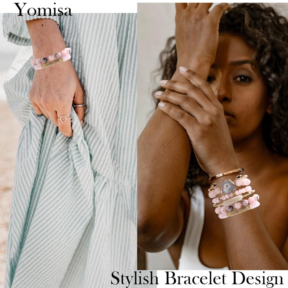 Yomisa 6PCS Natural Boho Beaded Bracelets Bangle for Women,Healing Turquoise Tiger eyes Agate Crystal Gemstone Stone Diamond Chakra Multi Wrap Bohemian Handmade Jewelry Beads Stretch Bracelet Set