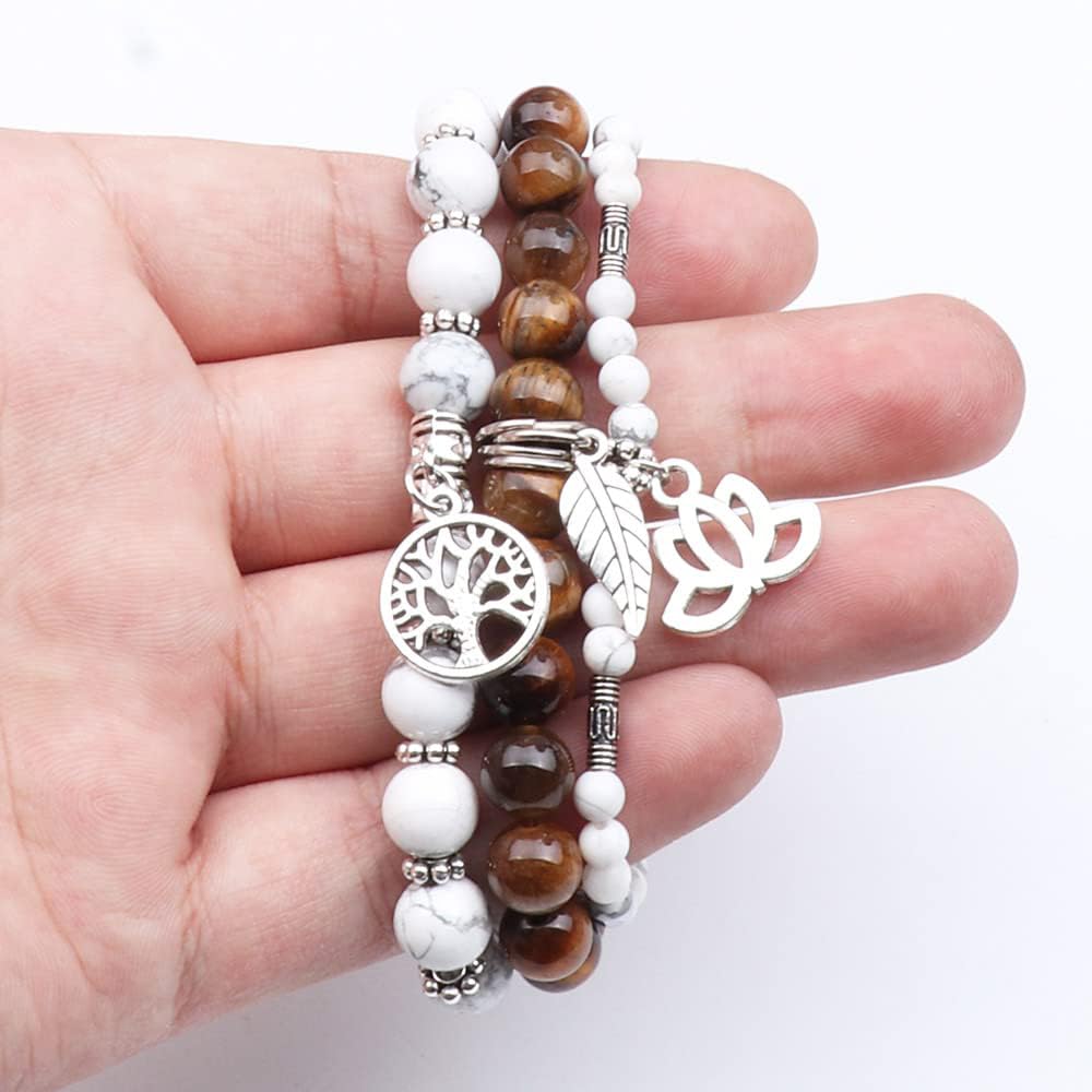UEUC Tree of Life Yoga Healing Stone Bracelets,Multilayer Lotus Chakra Stone Reiki Bracelet Sets,Anxiety Crystal Natural Stone,for Women Stress Relief(#176)
