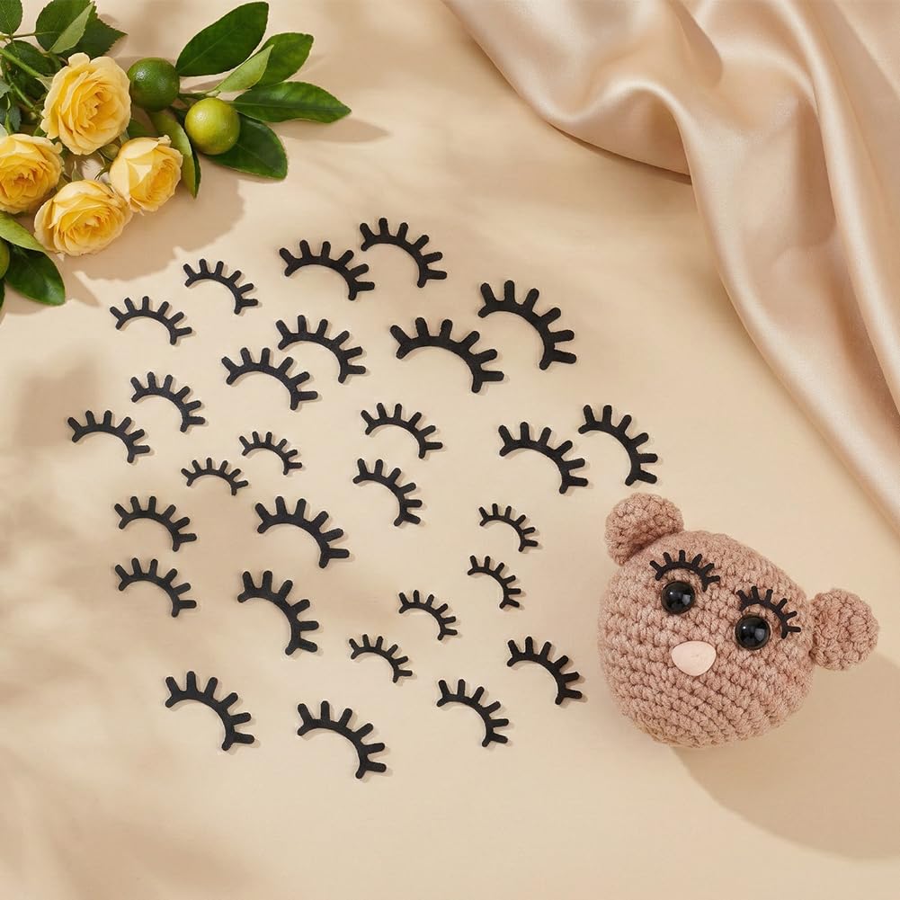 PH PandaHall 400 Pairs Felt Eyelashes 4 Sizes Stuffed Animal Eyelashes Black Eyelash Applique Patches Felt Craft Eyelash for Crochet Puppet Plush Amigurumi Cloth Hats DIY Crafts Making Supplies