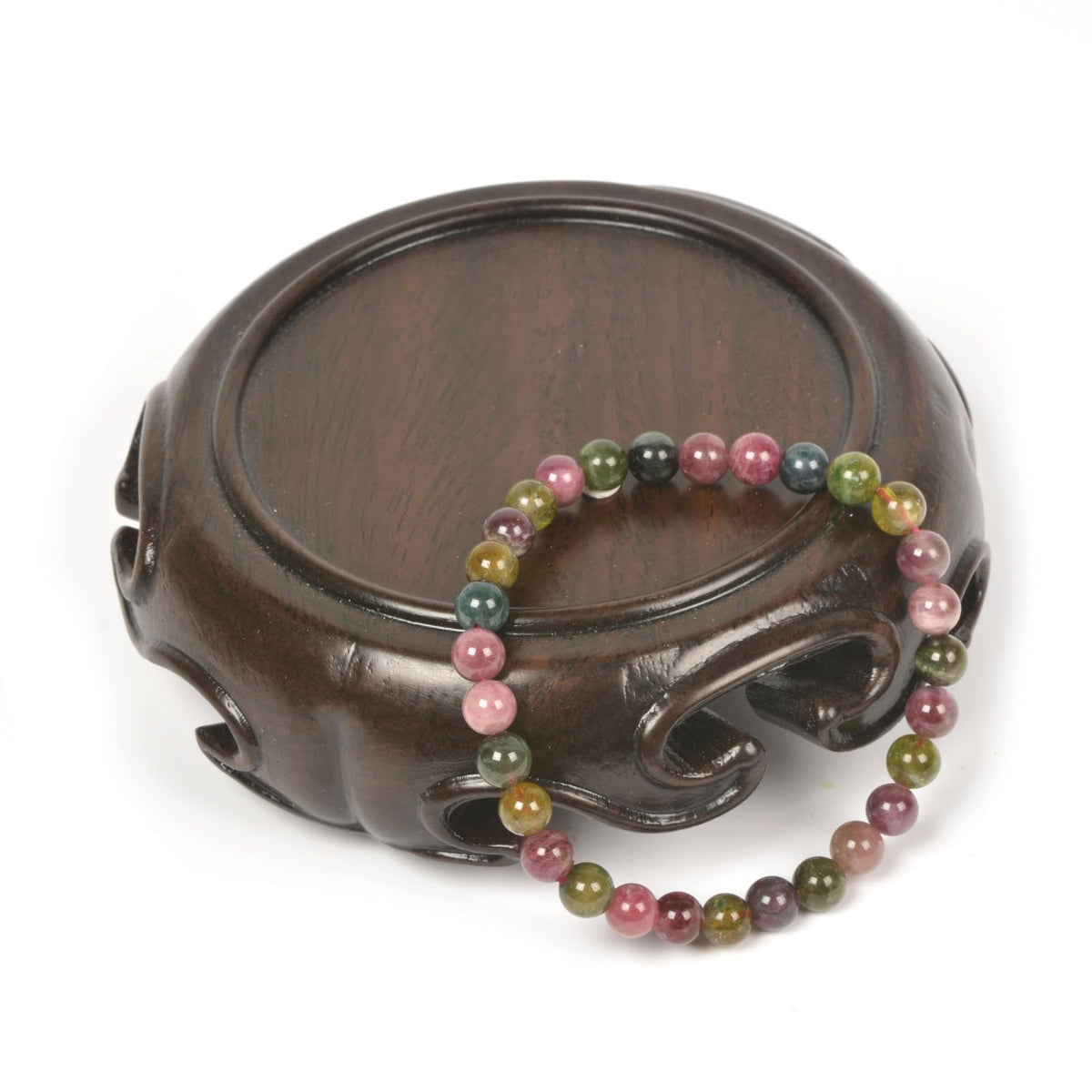 Justinstones Natural Multi-color Tourmaline Gemstone 6mm Round Beads Stretch Bracelet 6.5 Inch