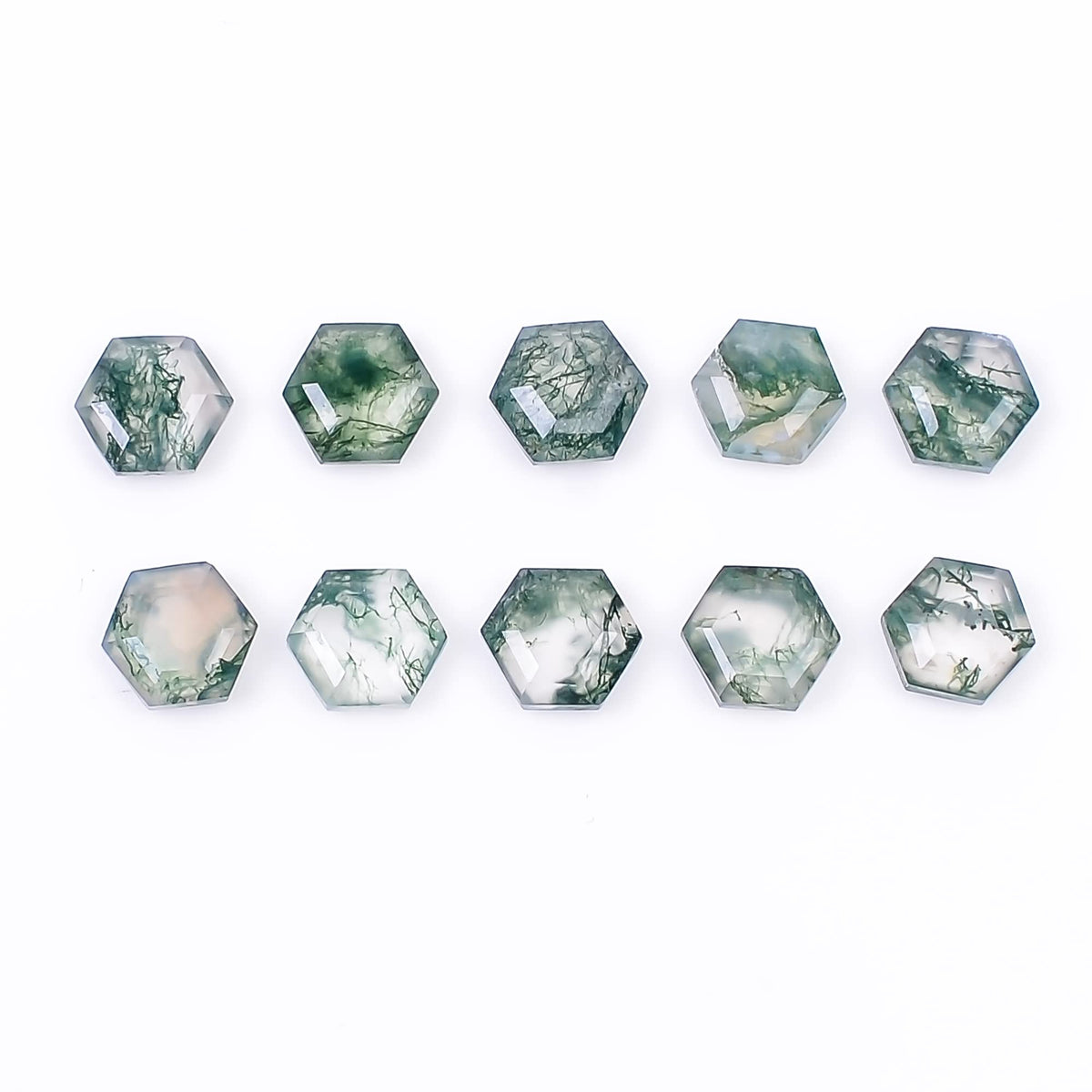 4pcs, 6x6x3mm Natural Moss Agate Hexagon Shape-Flat Step Cut Gemstone Wholesale Lot, Jewelry Making Loose Gemstone, Polished Minerals, DIY, Wire Wrapping, Healing Crystals, Bulk Gemstone Deal