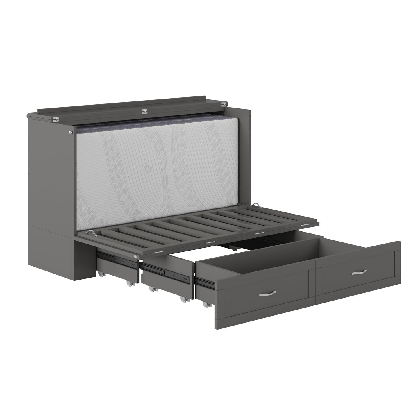AFI Hamilton Queen Murphy Bed Chest with Mattress, Storage, and Built-in Charger in Grey