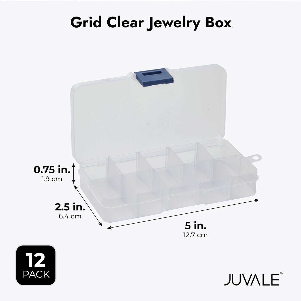 Juvale 12-Pack Mini Tackle Box Organizer - Clear Plastic, 5 x 2.6 x 0.8 In - Customizable Dividers for Screw & Bead Storage - Craft & Earring Storage Containers